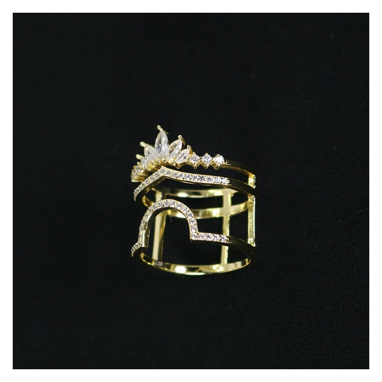 Anillo corona plata baño oro con circonitas Crown I Madrid68