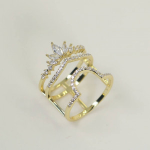 Anillo corona plata baño oro con circonitas Crown I Madrid68