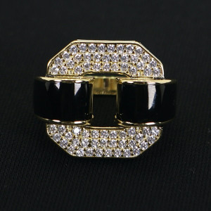 Anillo sello circonitas esmaltado negro y blanco Dynasti I Madrid68