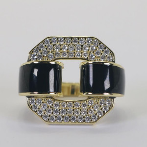 Anillo sello circonitas esmaltado negro y blanco Dynasti I Madrid68