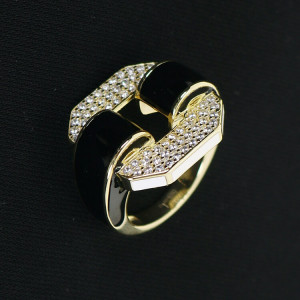 Anillo sello circonitas esmaltado negro y blanco Dynasti I Madrid68