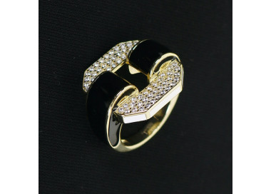 Anillo sello circonitas esmaltado negro y blanco Dynasti I Madrid68