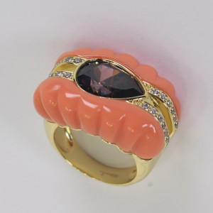 Anillo grande dorado coral y amatista Sunset I Madrid68