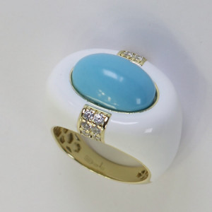 Anillo grande esmaltado blanco y turquesa Azzurro  I Madrid68