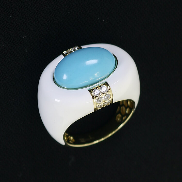 Anillo grande esmaltado blanco y turquesa Azzurro  I Madrid68