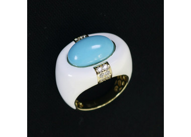 Anillo grande esmaltado blanco y turquesa Azzurro  I Madrid68