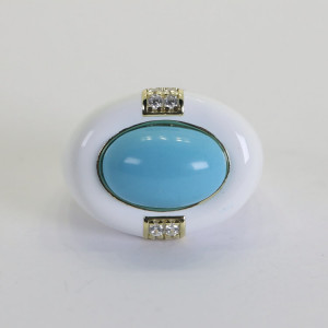 Anillo grande esmaltado blanco y turquesa Azzurro  I Madrid68