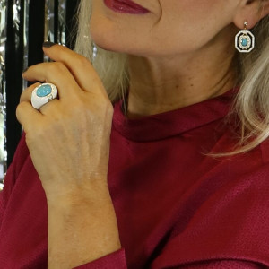 Pendientes esmaltados blancos y turquesa Azzurro I Madrid68