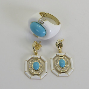 Pendientes esmaltados blancos y turquesa Azzurro I Madrid68