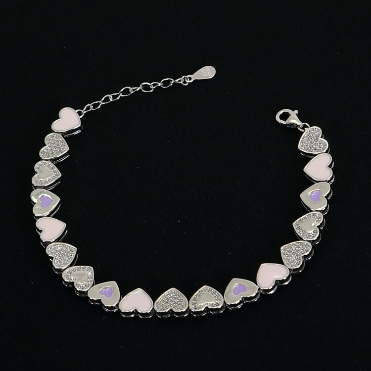 Pulsera de corazones esmaltada rosa plata Cuore I Madrid68