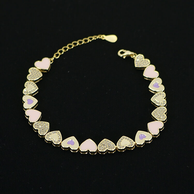 Pulsera de corazones esmaltada rosa plata Cuore I Madrid68