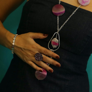 Pulsera de corazones esmaltada rosa plata Cuore I Madrid68