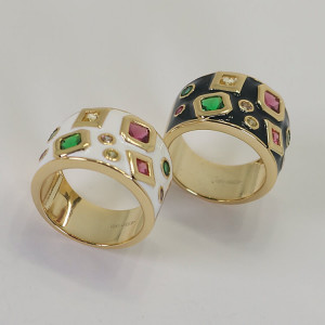 Anillos anchos esmaltados plata baño oro Miró I Madrid68