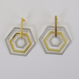 Pendientes grandes geométricos plateados bicolor Magnus I Madrid68