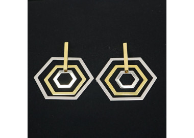 Pendientes grandes geométricos plateados bicolor Magnus I Madrid68