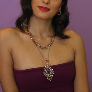 Collar largo con colgante grande plata rosa Ilusiones I Madrid 68