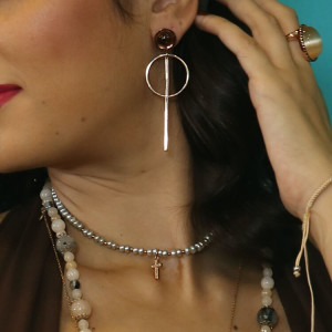 Pendientes largos geométricos en plata rosa Holly I Madrid68
