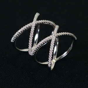Anillo cruzado doble plata con circonitas Crox I Madrid68 Joyería