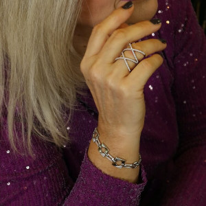 Anillo cruzado doble plata con circonitas Crox I Madrid68 Joyería