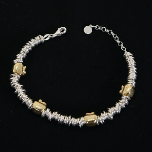 Pulsera plata bicolor con abalorios dorados Love I Madrid 68